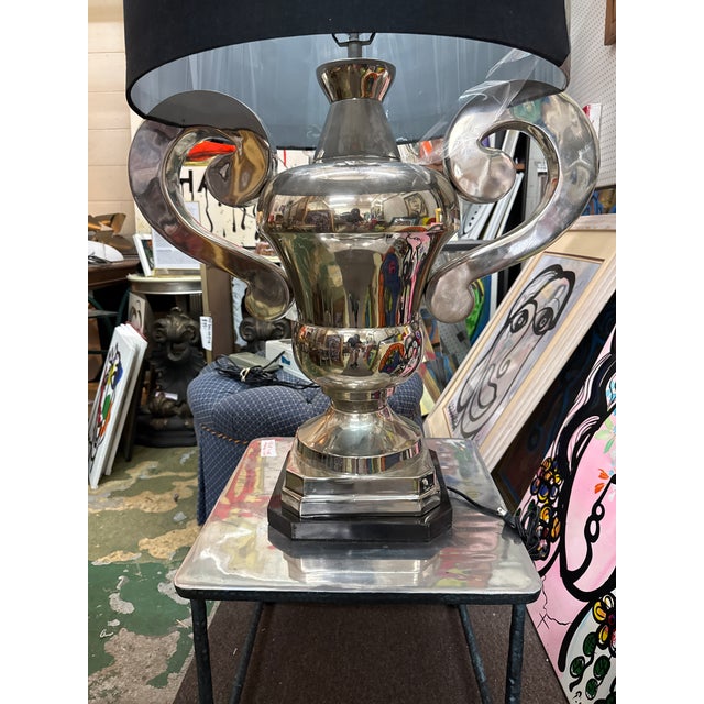 Large Scale Nickel Plated Sculptural Urn Lamp For Sale - Image 4 of 8