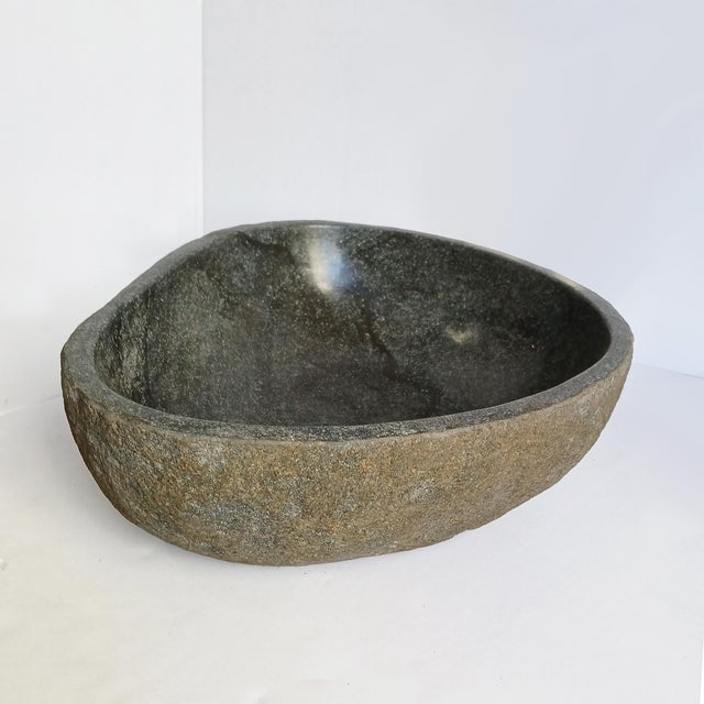 Oyster Gray Indonesian River Stone Bowl / Basin, Contemporary For Sale - Image 8 of 11