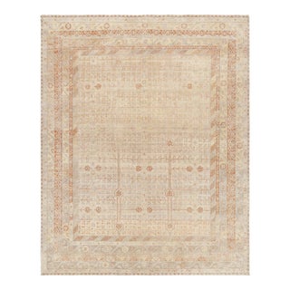 Rug & Kilim’s Modern Block Print Rug in Beige with Geometric-Floral Patterns - 5x7 For Sale