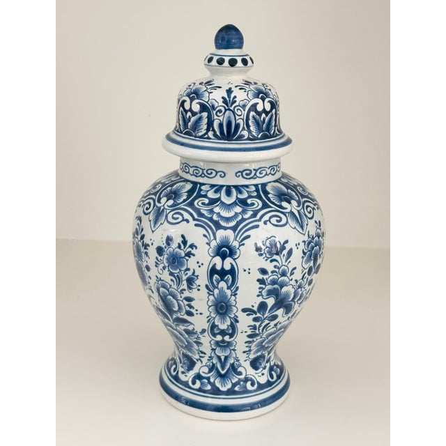 Blue Vintage Dutch Oud Delft Blue and White Vase With Lid For Sale - Image 8 of 13