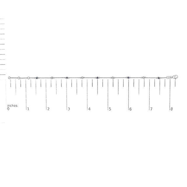 Early 21st Century 14K White Gold Alternating Blue Sapphire and White Diamond Bezel Station Chain Bracelet (I-J Color, SI2-I1 Clarity) - 8" Inches For Sale - Image 5 of 5