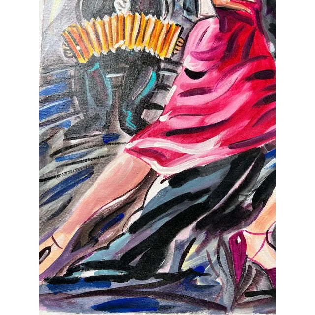 Red Figurative Oil on Canvas Painting Titled " Pasion Tanguera " Hand Signed Dated 2011 For Sale - Image 8 of 14