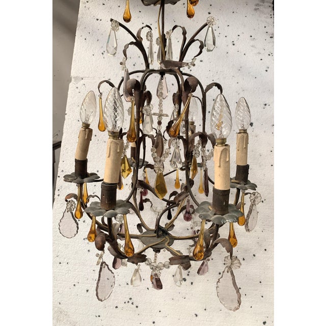 Louis XV Style Cage Chandelier with Pendants and Teardrop Pendant For Sale - Image 5 of 10