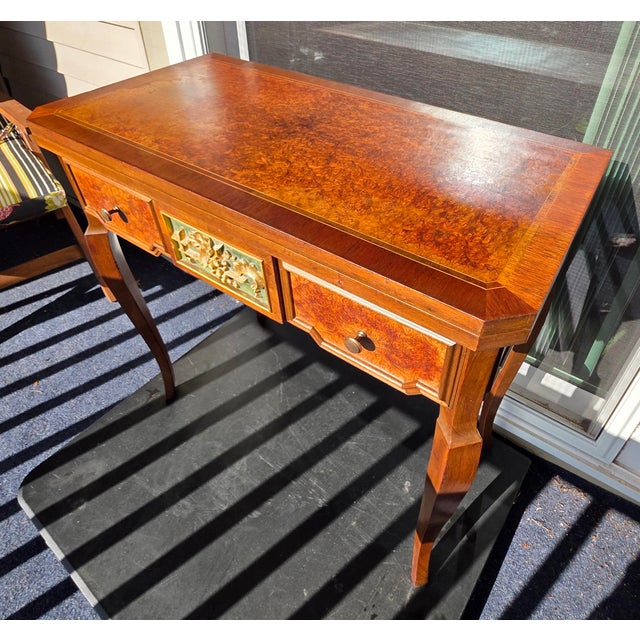 Italian 1950s Exquisite Custom, Gilded and Carved Italian Import, McM, Sorento Marquetry/Region, Games Table For Sale - Image 3 of 6