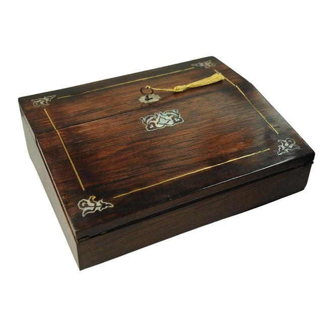 19th Century Rosewood Writing Slope with Inlay, Set of 5 For Sale - Image 6 of 13