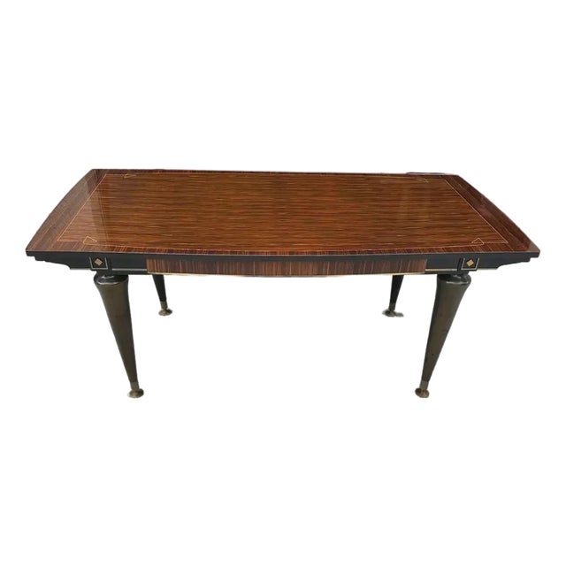 Long French Art Deco Macassar Ebony Masterpiece Dining Table or Writing Desk 1940s For Sale