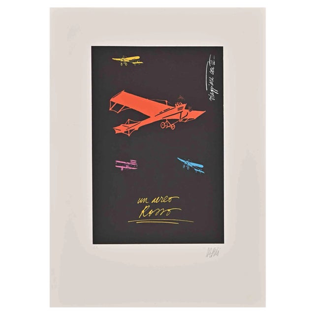 Fabio de Poli, Red Aircraft, Lithograph, Late 20th Century For Sale