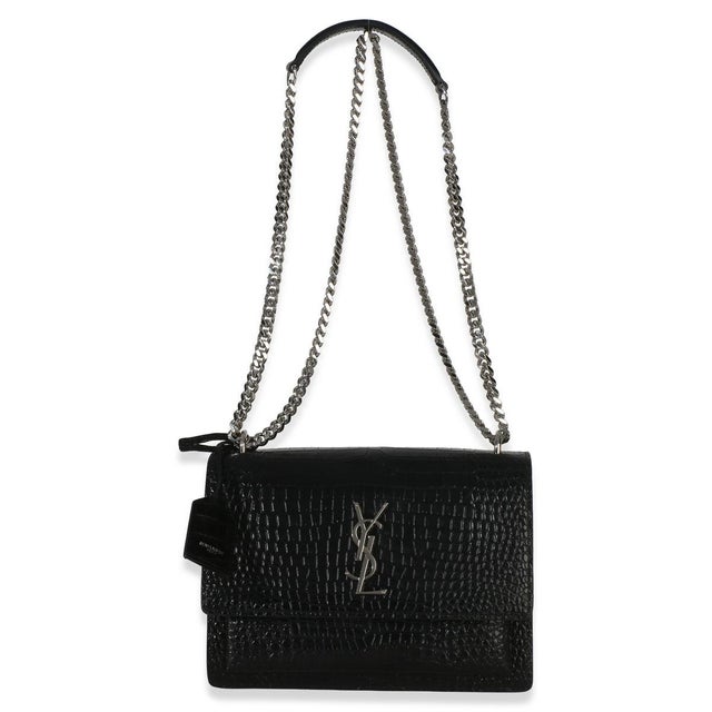 Black Black Croc Embossed Calfskin Medium Monogram Sunset Bag For Sale - Image 8 of 9