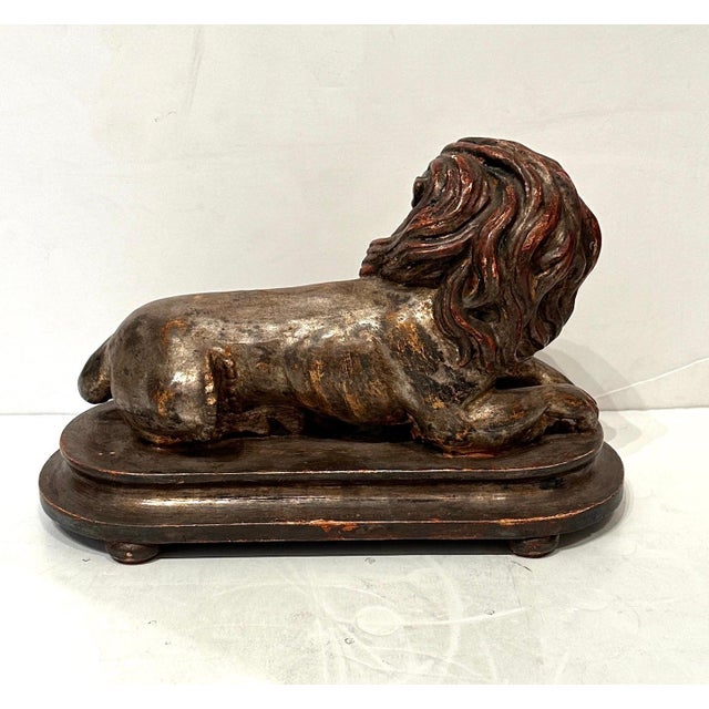 Figurative Silver Gilded Reclining Lion Sculpture For Sale - Image 3 of 7