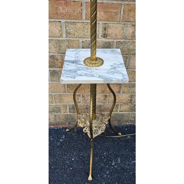 Metal Late 19th Century Brass and Marble Smoker or Piano Lamp With Center Shelf For Sale - Image 7 of 7