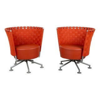 Circo Leather Armchairs in Red with Swivel Function from COR, Set of 2 For Sale