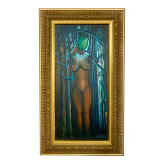 1980s "Eve" Surrealist Figurative Female Oil Painting by Eric Jean-Louis, Framed For Sale