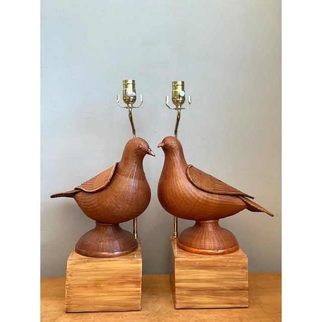Vintage Shanghai Weave Lovebird Lamps- A Pair For Sale - Image 12 of 12