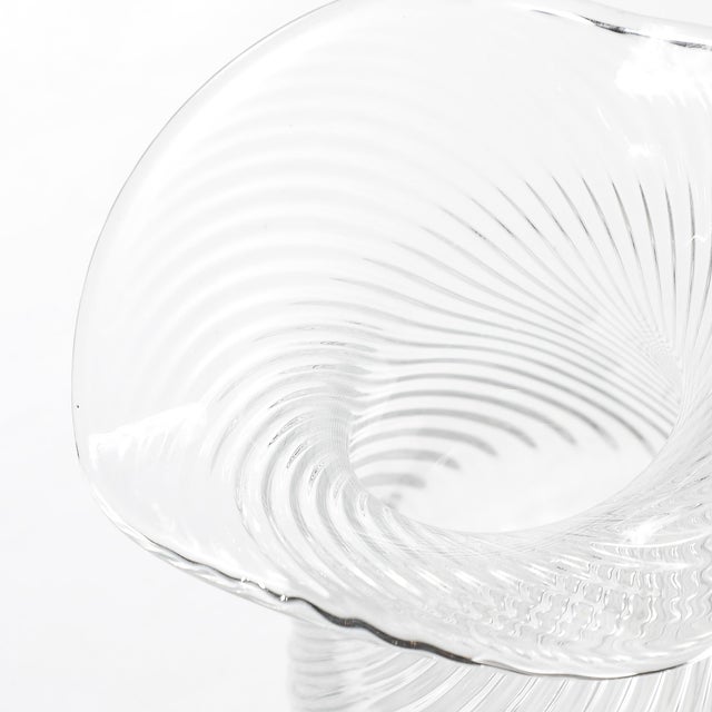 Transparent Mid-Century Hand-Blown Murano Glass Vase With Undulating Linear Detailing For Sale - Image 8 of 11