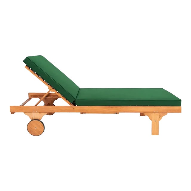 Spritely Home Newport Chaise Lounge Chair with Side Table, Natural/Green Cushion For Sale - Image 4 of 12