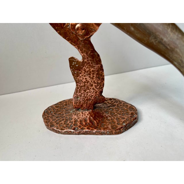 1920s Vintage Viking Drinking Horn on Sculptural Copper Stand, 1920s For Sale - Image 5 of 11