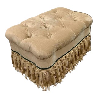 Ebanista Home Tufted Silk Velvet Tufted Ottoman W Elaborate Trim 1 of 2 Available For Sale