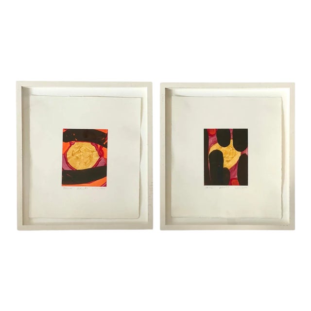 2000 Pair of Framed Abstract Oil on Paper, Signed For Sale
