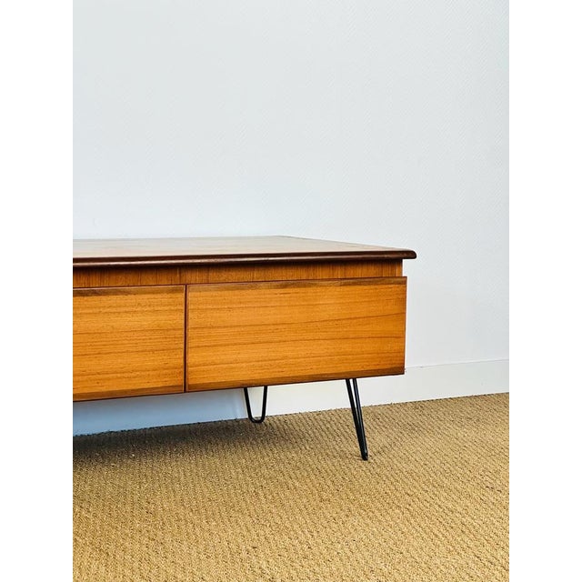 Low Scandinavian Sideboard in Teak with Hairpin Legs, 1960s For Sale - Image 15 of 18