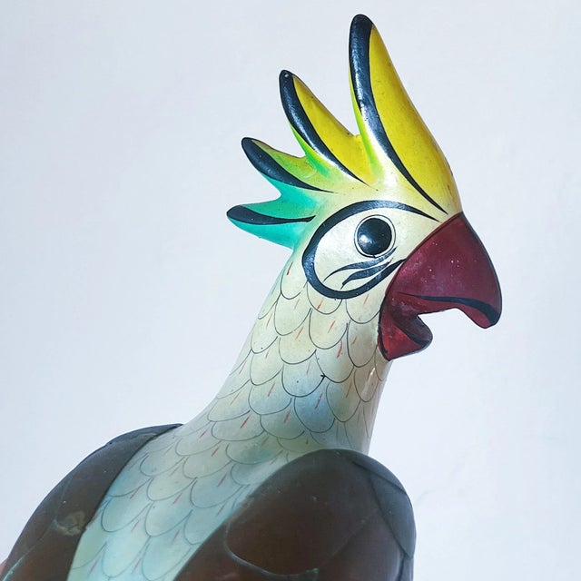Mid-Century Modern Mid-Century Hand Painted Tonala Mexico Cockatoo With Brass Wings For Sale - Image 3 of 7