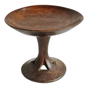 Vintage Naga Wood Pedestal Bowl Plate