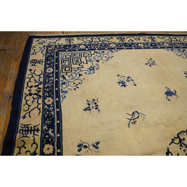 Stylish Ivory and Blue Color With Chinoiserie Design Antique Chinese Peking Rug For Sale In New York - Image 6 of 8