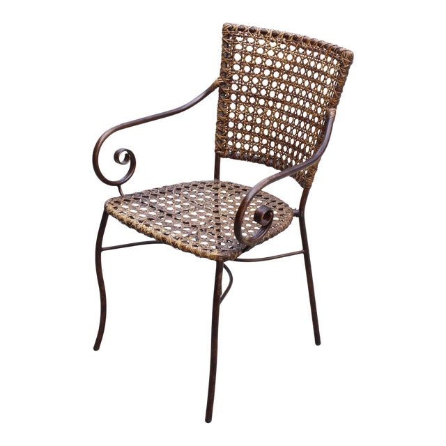 Vintage Iron & Wicker Cane Arm Chair Chairish