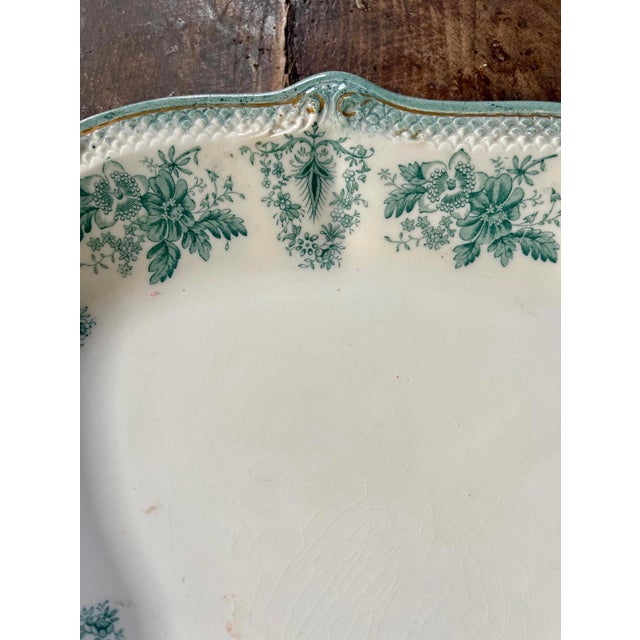 English Antique Wh Grindley Teal Green and White English Platter For Sale - Image 3 of 10