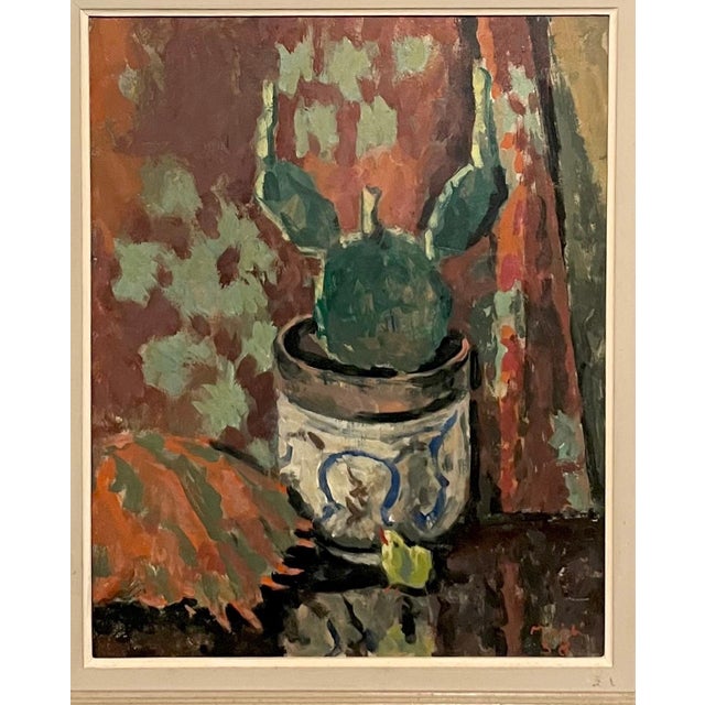 Paint Roger Mühl, Roger Muhl Fauvist Still Life Cactus Ecole de Paris French Oil Painting Paques, 1958 For Sale - Image 7 of 14