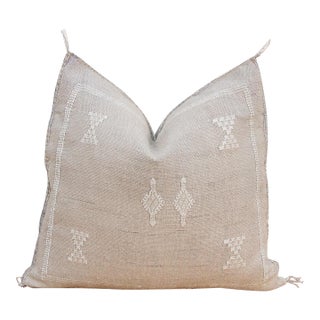 Linen Geometric Band Cactus Silk Moroccan Pillow For Sale