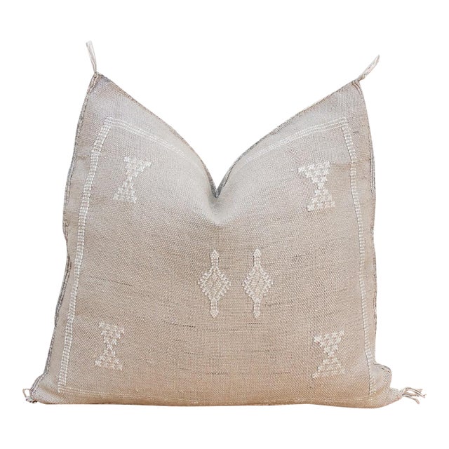 Linen Geometric Band Cactus Silk Moroccan Pillow For Sale