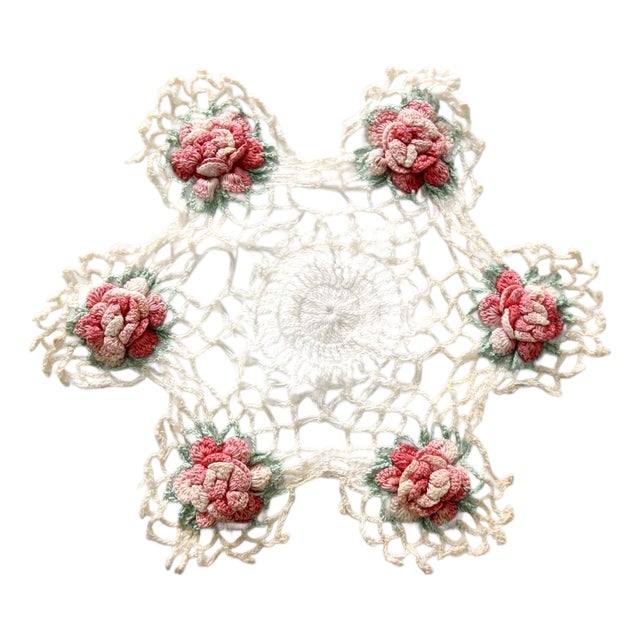 Vintage Crotchet Floral Doily For Sale