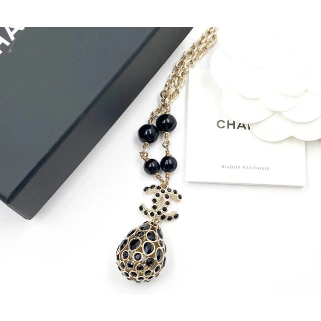 Chanel Brand New Gold CC Black Stone Crystal Tear Drop Pendant Necklace *Marked 20 *Made in France *Comes with the...
