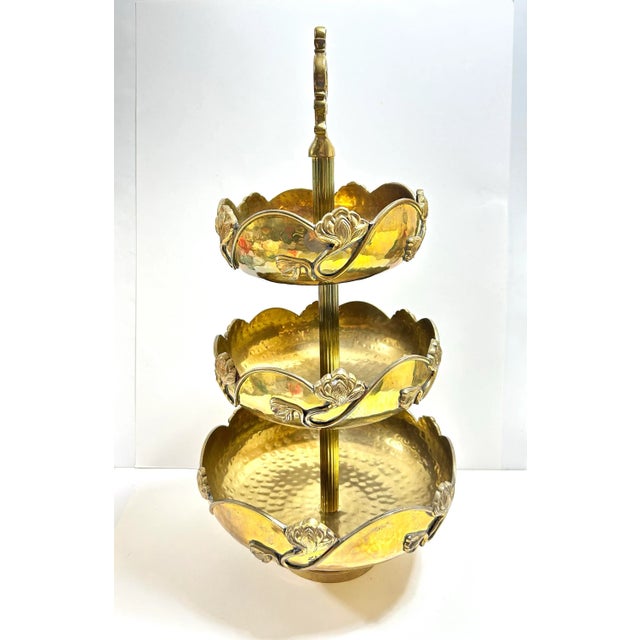 Vintage Art Nouveau Brass 3-Tiered Serving Piece For Sale - Image 4 of 11