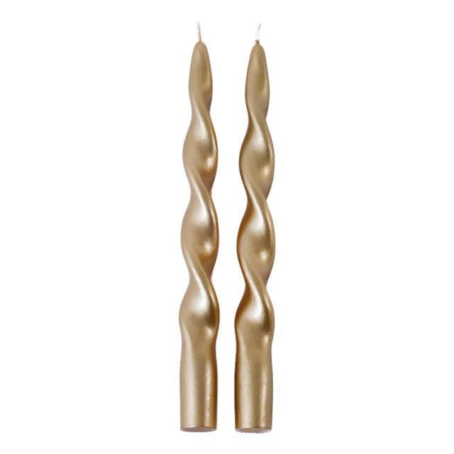 Lumière Twist Taper Candles, Set of 12 in Gold, 10" For Sale