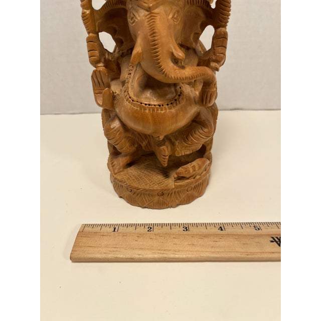 Brown Vintage Hand Carved Sandal Wood Elephant-Headed Hindu God Lord Ganesha Figurine For Sale - Image 8 of 8