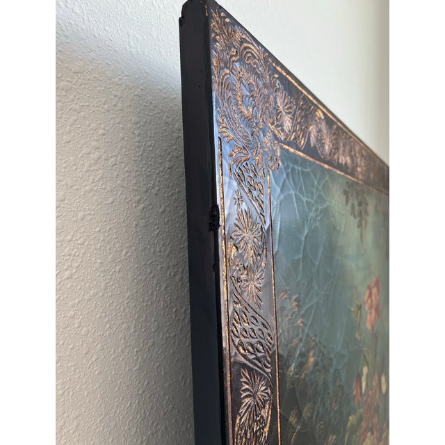 Chinoiserie Extra Large Castilian Imports Antique Painting on Wood With Birds and Flowers (70 X 38 X 1.1 Inches) For Sale - Image 3 of 12