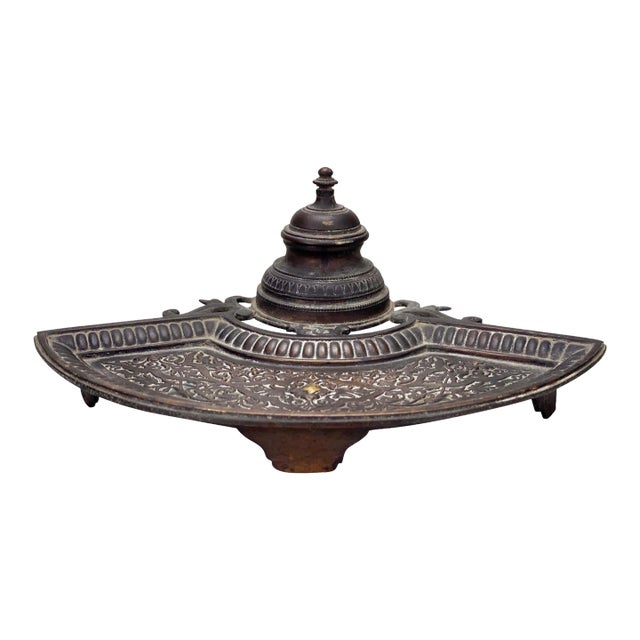 Antique French Empire Bronze Fountain Pen Rest Inkwell For Sale