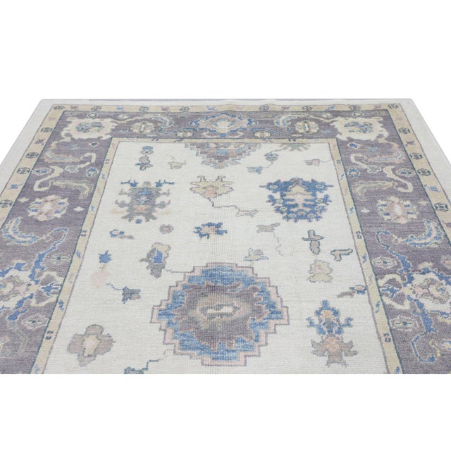 Turkish Oushak Rug Gray & Soft Blue Handwoven Wool Rug 6'1" X 8'10" For Sale - Image 4 of 9