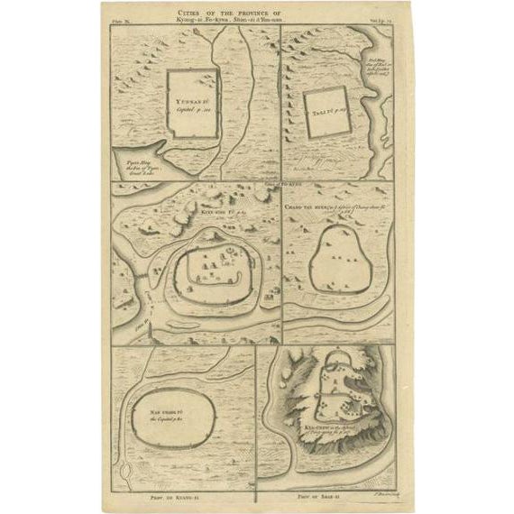 Antique Map of the Cities of the Qing Dynasty Provinces in China, 1738 For Sale