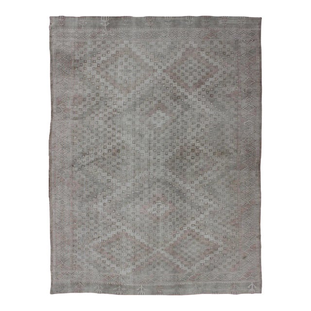 Vintage Turkish Embroidered Rug With Geometric Diamond Design in Neutral Tones For Sale
