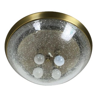 Bubble Ice Glass and Brass Ceiling Light from Hillebrand Leuchten, Germany, 1970s For Sale