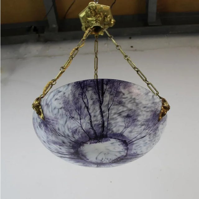 French Art Nouveau Enameled Ceiling Lamp For Sale - Image 3 of 14