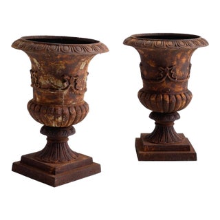 Large Victorian Cast Iron Garden Planters - A Pair For Sale