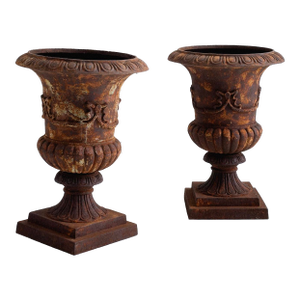 Large Victorian Cast Iron Garden Planters - A Pair