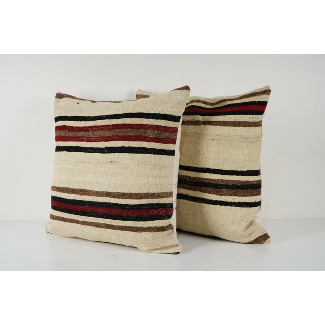 Mid-Century Modern Striped Kilim Pillow Cover - A Pair For Sale - Image 3 of 4