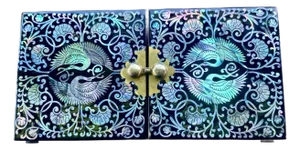 Late 20th Century Hollywood Regency Style Black Lacquer & Abalone Jewelry Cabinet