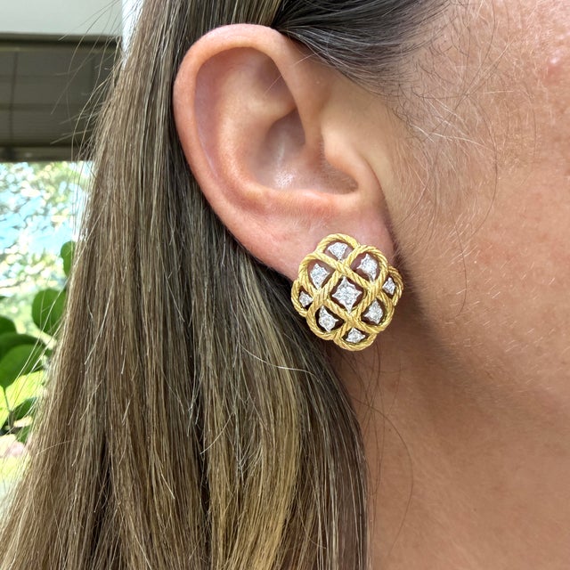 Gold Vintage Buccellati Etoilee 18k Yellow & White Gold Diamond Rope Clip on Earrings, A Pair For Sale - Image 8 of 8