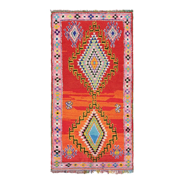 Vintage Moroccan Runner Rug in Red With Colorful Medallions | Rug & Kilim For Sale