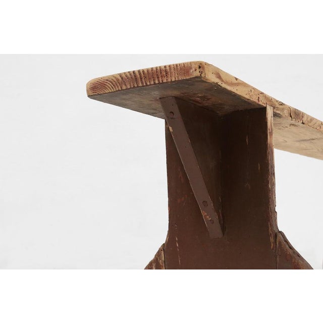 Brown Rustic Wooden Bench with Brown Painted Feet, France, 1890s For Sale - Image 8 of 11